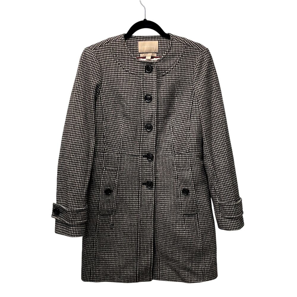 Banana Republic Womens Wool Blend Dress Coat Herringbone Black Cream S
